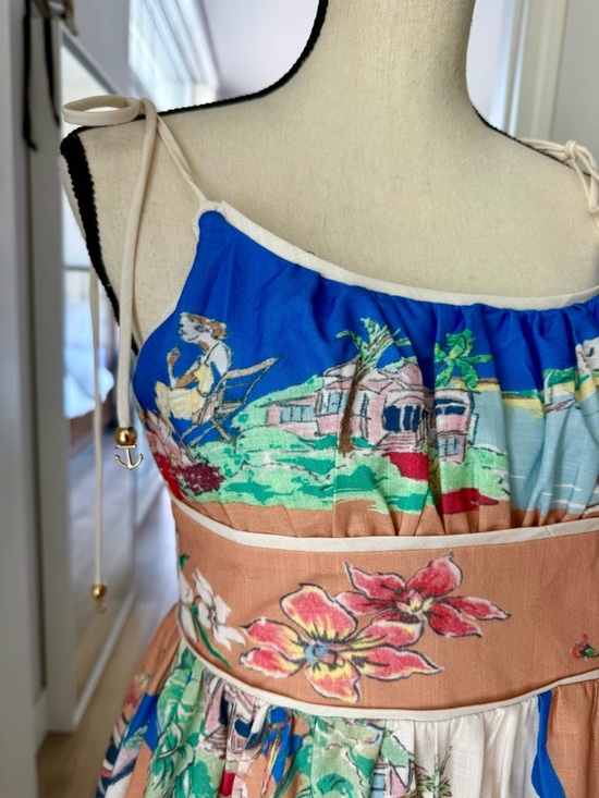 Zimmermann Alight Picnic Nautical Map Midi Dress Linen Blue Print - Picture 7 of 16